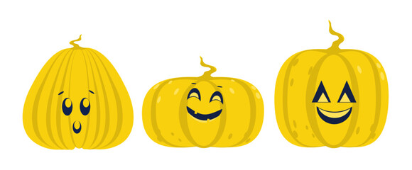 A set of cute pumpkins with different facial expressions