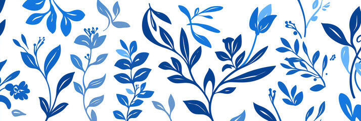 A calming pattern featuring delicate blue flowers and leaves
