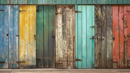 A latest doors in horizontal row in the wooden background