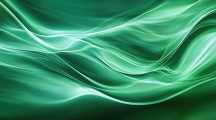 Abstract digital artwork featuring flowing green waves enhanced with luminescent accents offering a calming yet energetic background