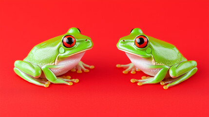 Obraz premium Two Green Frogs Staring at Each Other