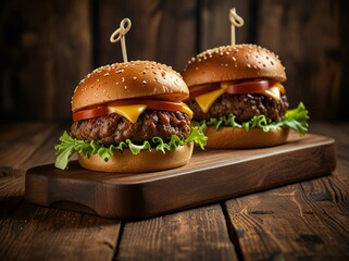 hamburger on a wooden background