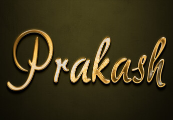 Old gold text effect of Hindi name Prakash with 3D glossy style Mockup.