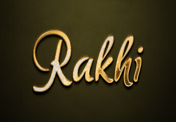 Old gold text effect of Hindi name Rakhi with 3D glossy style Mockup.