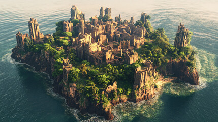 Fototapeta premium An island featuring ancient ruins, inviting exploration and discovery.