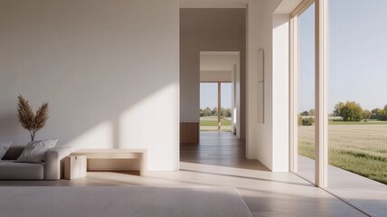 Obraz premium Bright and airy living room featuring sleek modern furniture and abundant natural light for a stylish ambiance.