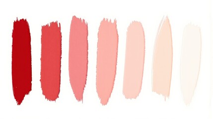 Generative AI, Smooth gradient transition of seven vertical brushstrokes from deep crimson red to pure white on a minimalist background