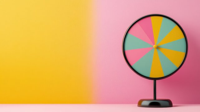 Playful 3D illustration of a trivia wheel game featuring blank text areas for customizable fun!