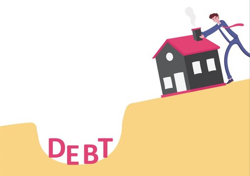 Businessman pushing house from debt burden, illustration vector cartoon

