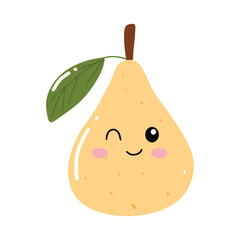 adorable kawaii pear emoticon gesture face element stock design