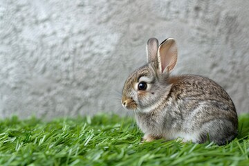 Fototapeta premium Adorable Bunny Sitting on Lush Green Grass