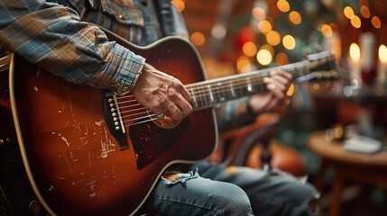 Fototapeta premium Closeup of a Musician Playing an Acoustic Guitar