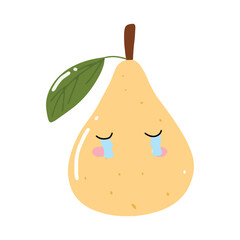 adorable kawaii pear emoticon gesture face element stock design