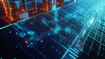Naklejka premium Digital Cityscape with Neon Lights