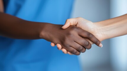 Two hands shaking, symbolizing agreement and unity, close-up shot. 