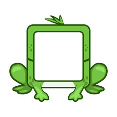 Cute square frog frame. Cartoon avatar for UI games. Empty animal frame for your kids decor, print or stickers