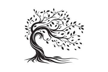 Fototapeta premium Flowing Tree Silhouette with Curved Branches and Leaves 7.eps
