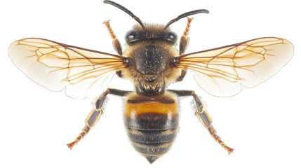 view of a honeybee with visible fuzz