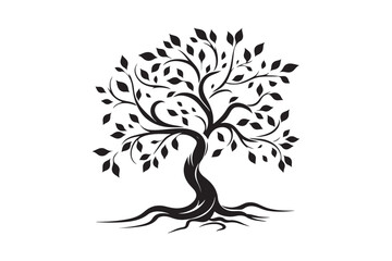 Flowing Tree Silhouette with Curved Branches and Leaves 24.eps