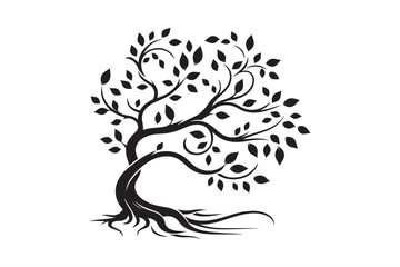 Flowing Tree Silhouette with Curved Branches and Leaves 27.eps