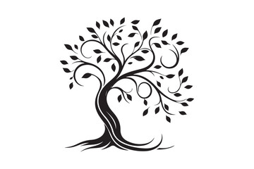 Flowing Tree Silhouette with Curved Branches and Leaves 29.eps