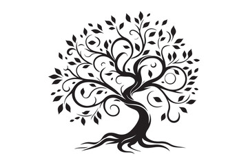 Flowing Tree Silhouette with Curved Branches and Leaves 33.eps