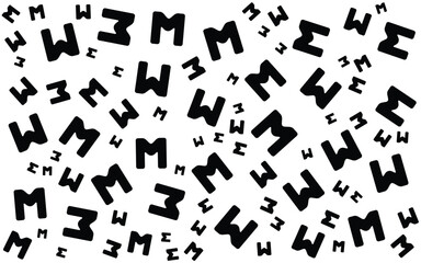 Alphabet Memphis Pattern Abstract Element Background with Black and white colors