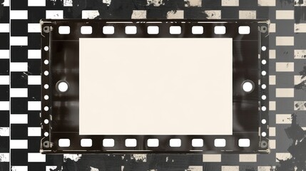 Obraz premium Blank filmstrip frame with grunge black and white background. Vintage photography mockup.