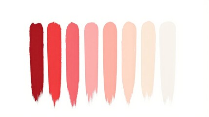 Generative AI, Smooth gradient transition of seven vertical brushstrokes from deep crimson red to pure white on a minimalist background