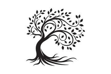 Flowing Tree Silhouette with Curved Branches and Leaves 53.eps