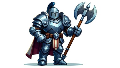 Fototapeta premium Cartoon Armored Knight with Battle Axe