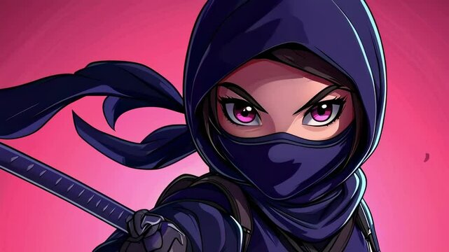 Cartoon Ninja Girl Against Shadow Army