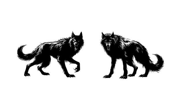 black wolves roaring, aggressive stance clip art preview