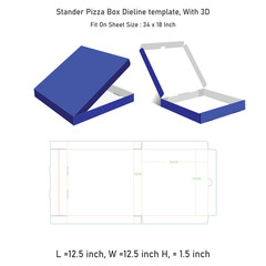 Stander Pizza box dieline template and 3D, vector file