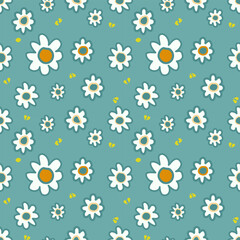 Seamless pattern, blue background, white flowers, vintage fabric pattern, classic table cloth pattern, gift wrapping paper