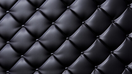 a black leather upholstery surface with a diamond-shaped pattern and button accents.