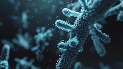 Fototapeta premium Ancient microbes under microscope reveal intricate cellular structures, showcasing their mysterious and ancient nature, ideal for scientific and educational content.