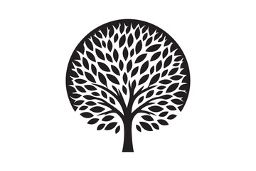 Naklejka premium Minimalist Tree Silhouette Design with Symmetrical Leaves - Nature Art 47.eps