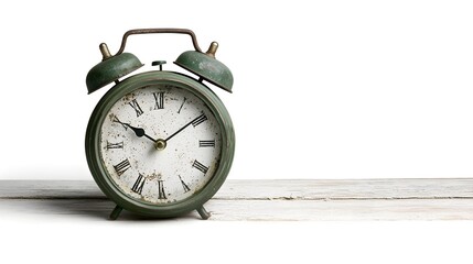 Vintage Metal Alarm Clock with Bells on White Background