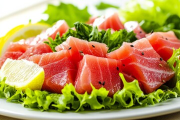 Studio lighting focusing on a plate of Sashimi for Fitness Diets, emphasizing the high-protein, low-fat presentation of the seafood