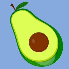 Avocado isolated on blue background. Healthy fruit vector illustration.