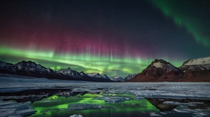 Naklejka premium Aurora on Mars in the Snowy Mountains