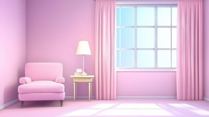 Cozy Pastel Pink Interior with Armchair and Curtains