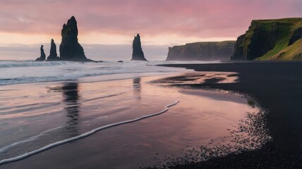 sunset on the black beach