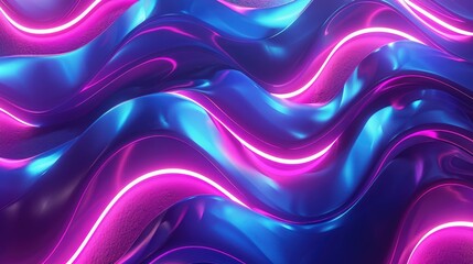Obraz premium A vibrant abstract wave pattern illuminated by neon lights against a dark starry background, conveying a dynamic concept of motion.