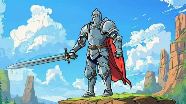 Cartoon Steel Armed Knight Conquers Fantasy World