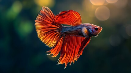 Fototapeta premium Isolated red and yellow goldfish swimming in a white aquarium with aquatic plants