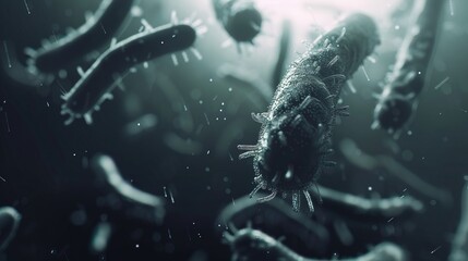 Fototapeta premium Ancient microbes under microscope reveal intricate cellular structures, showcasing their mysterious and ancient nature, ideal for scientific and educational content.