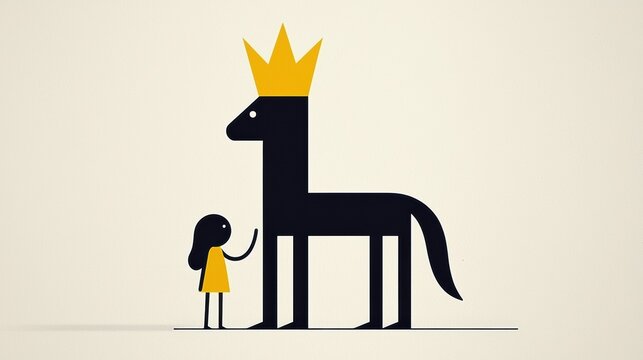 recommend clip art: Young Girl Standing Next to Mythical Horse Creature with Crown