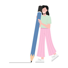 Character Flat Standard Woman Holding Pencil